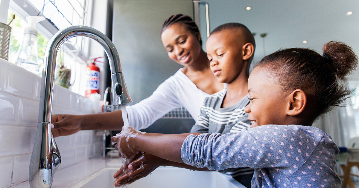 children washing their hands