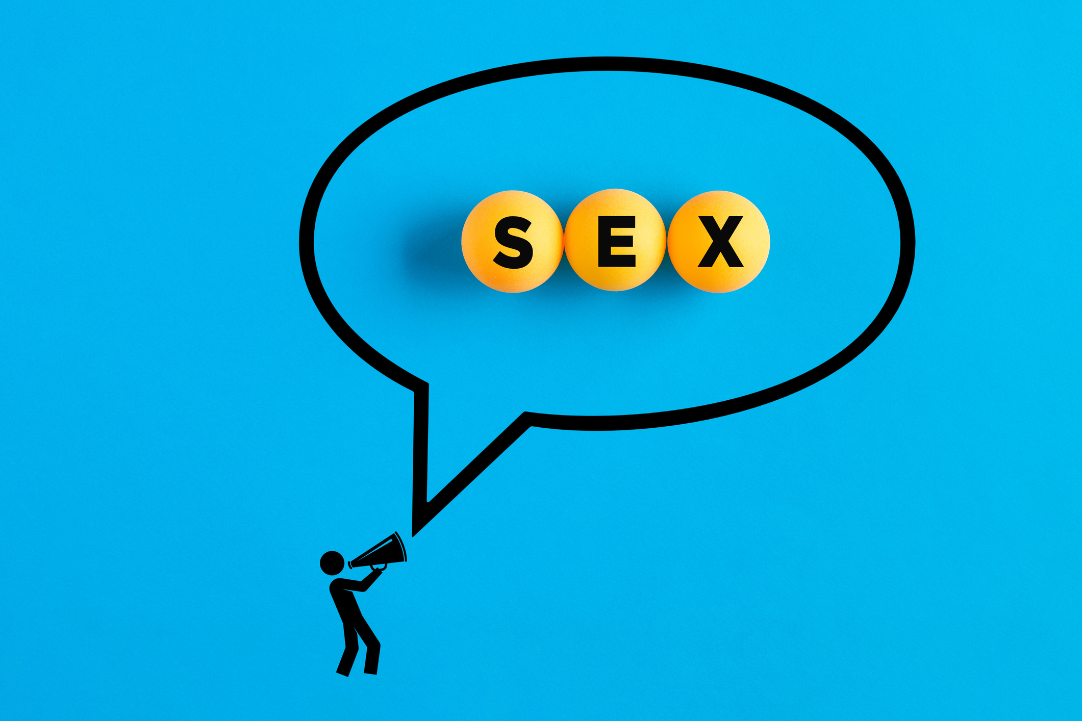 The word "sex" in a speech bubble. 