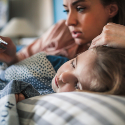 mom astonished when reading child's thermometer